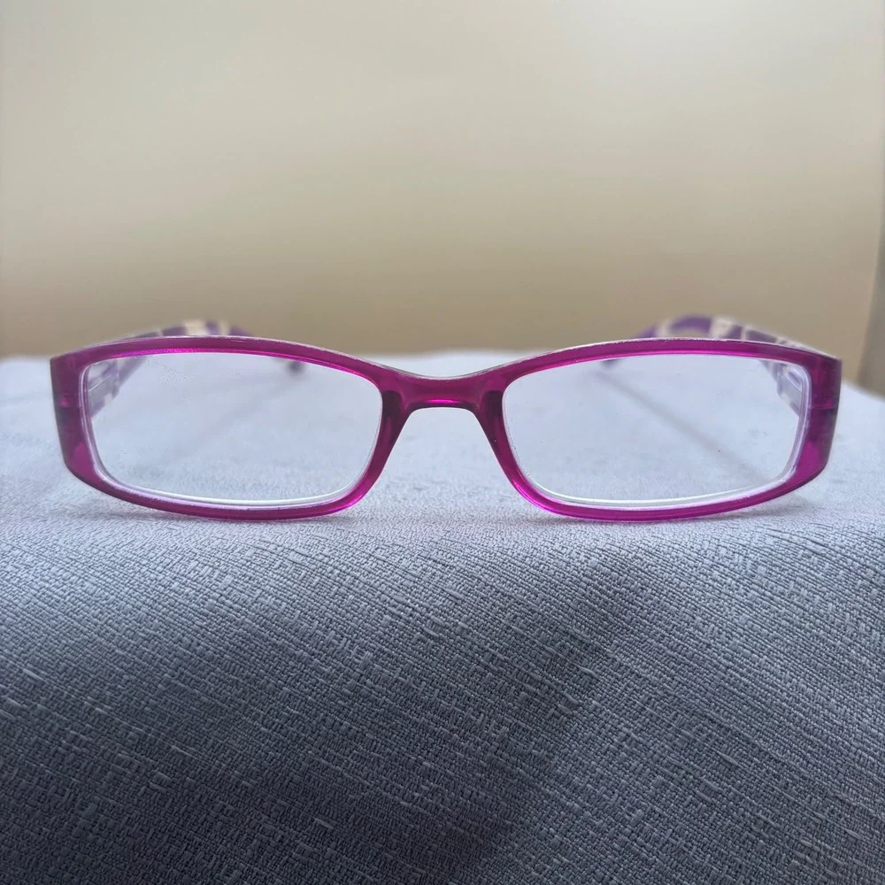 Magnivision Reading Glasses Womens +2.00 Purple Giraffe Print Excellent Y2K Chic